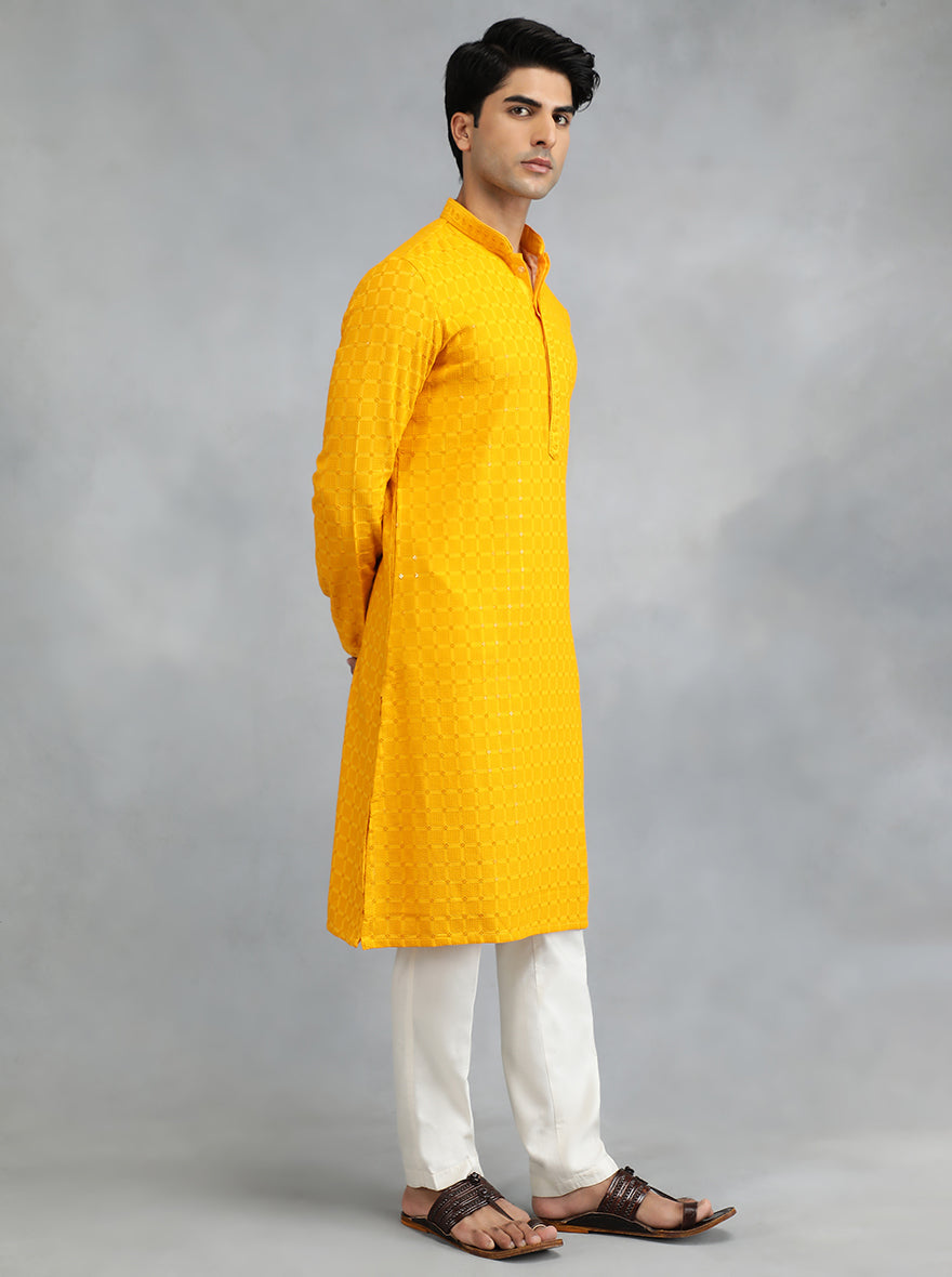 Mustard Bright Yellow Embroidered Kurta | The Kurta Company