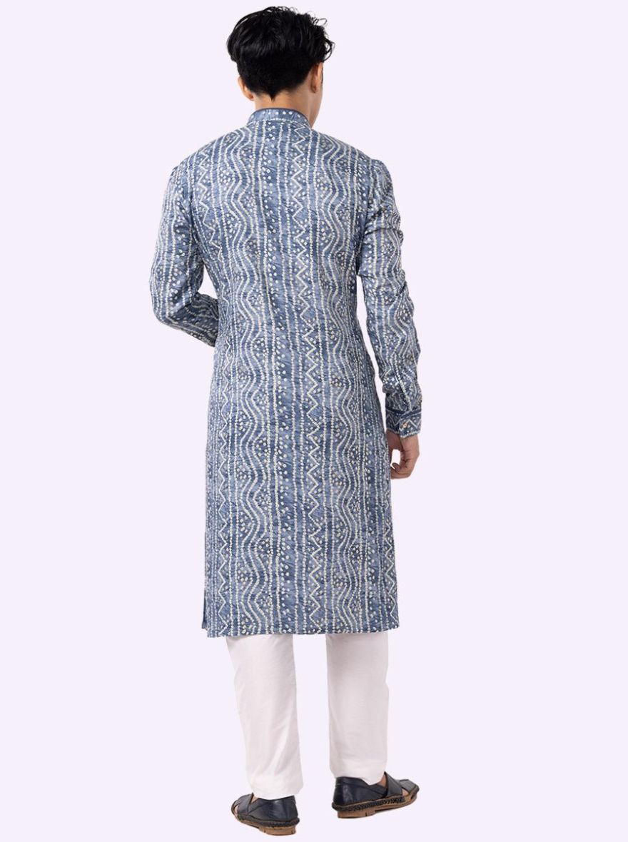 Traditional Indigo Blue Printed Kurta | The Kurta Company