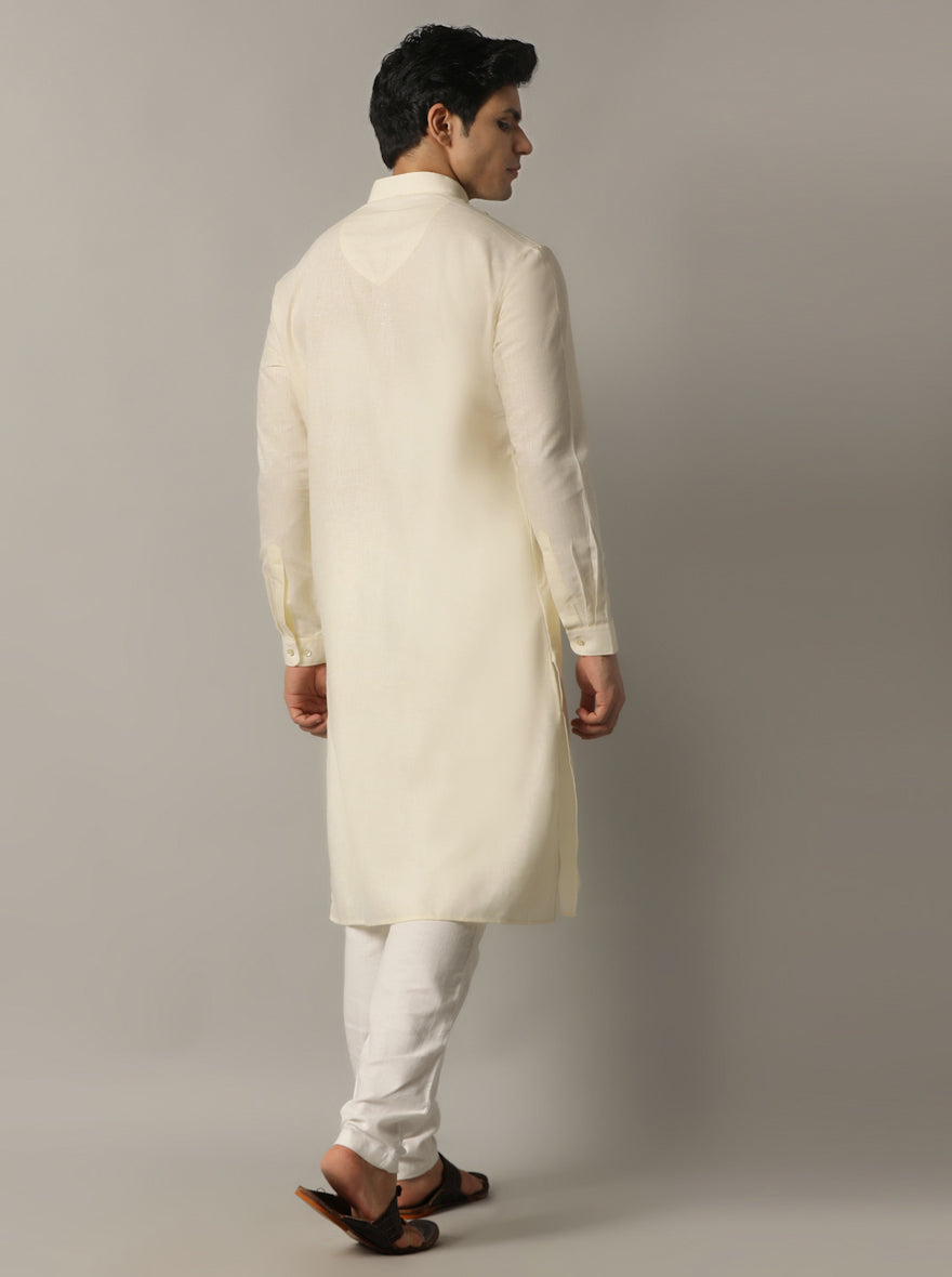 Cream Solid Regular Fit Modi Kurta | JadeBlue