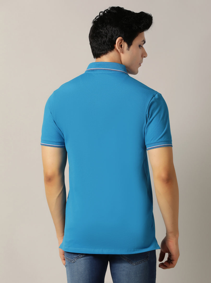 Blue Solid Slim Fit Polo T-Shirt | JadeBlue