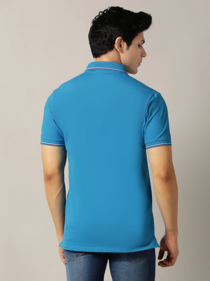 Blue Solid Slim Fit Polo T-Shirt | JadeBlue