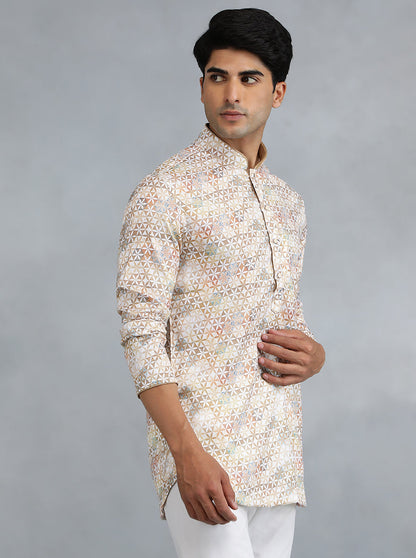 White Brown Self Design Kurta | The Kurta Company