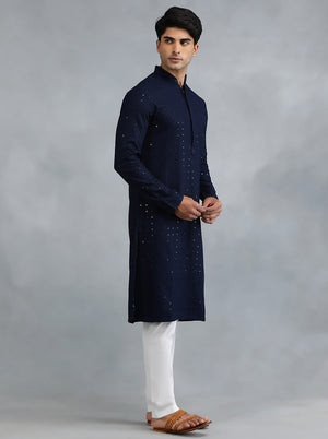 Navy Blue Embroidered Kurta | The Kurta Company