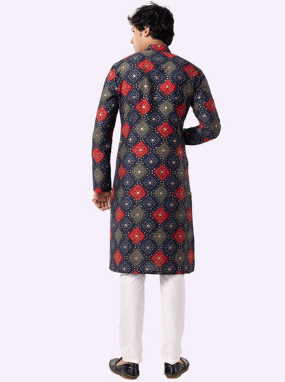 Designer Navy Blue & Maroon Printed Kurta | The Kurta Company