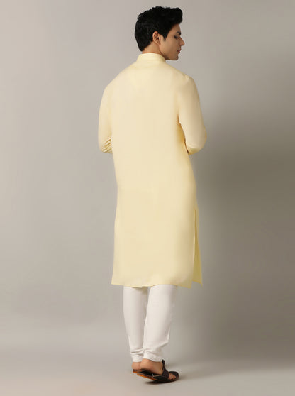 Light Yellow Solid Regular Fit Modi Kurta | JadeBlue