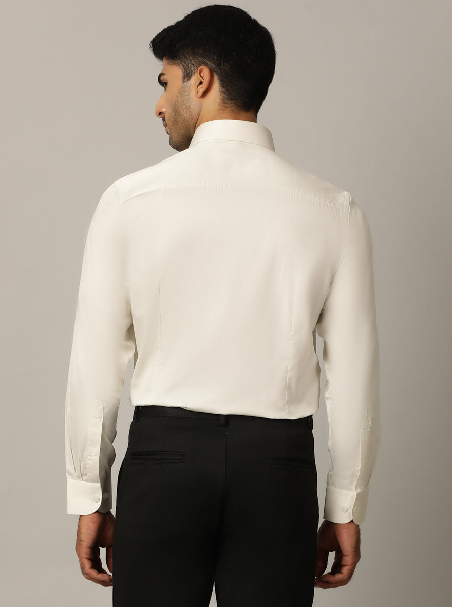 Off White Solid Slim Fit Formal Shirt | Metal
