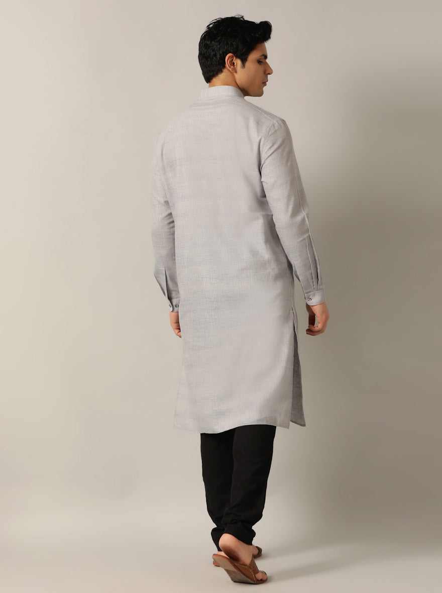 Grey Solid Regular Fit Modi Kurta | JadeBlue