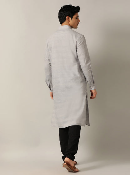 Grey Solid Regular Fit Modi Kurta | JadeBlue