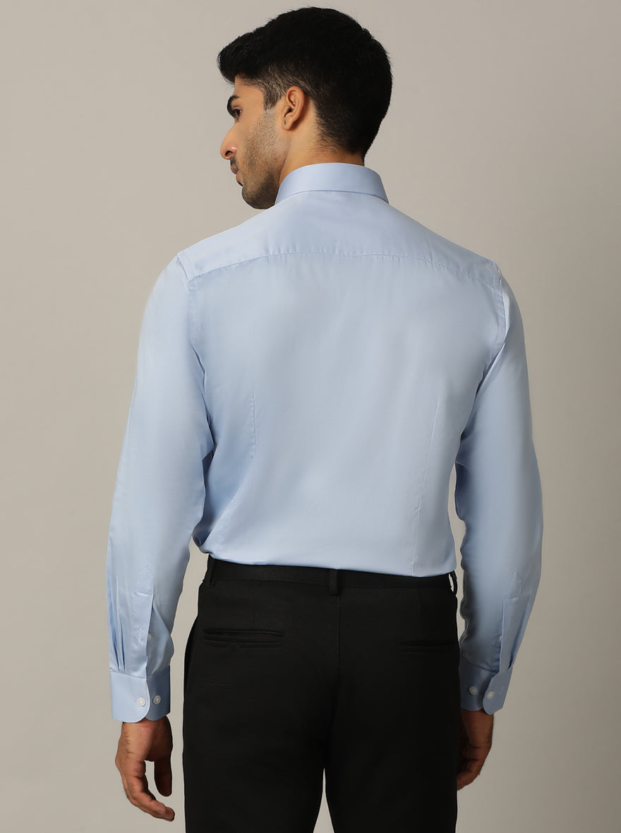 Sky Blue Solid Slim Fit Formal Shirt | Metal