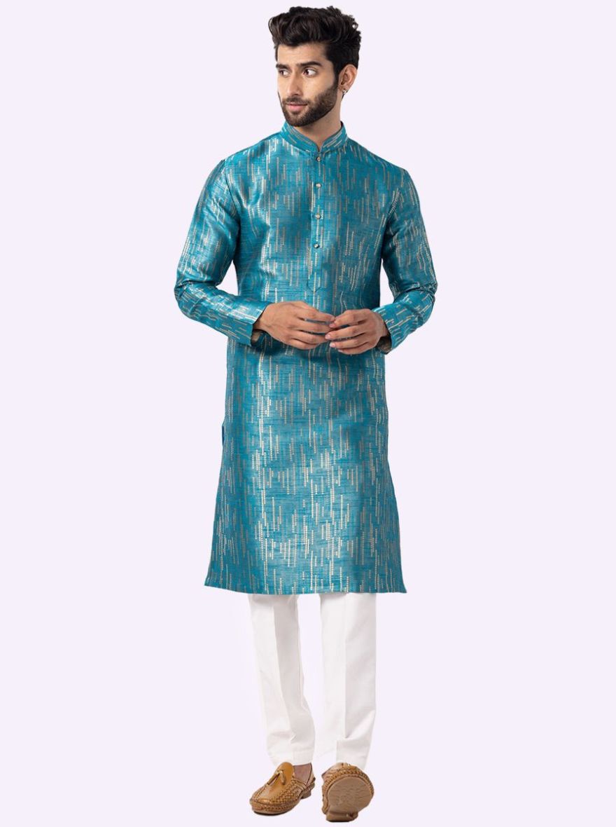 Charming Ice Blue Self-Textured Kurta | The Kurta Company