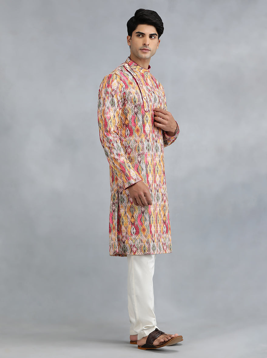 Pink & Yellow Printed Kurta | The Kurta Company