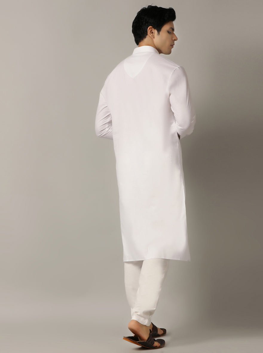 White Solid Regular Fit Modi Kurta | JadeBlue