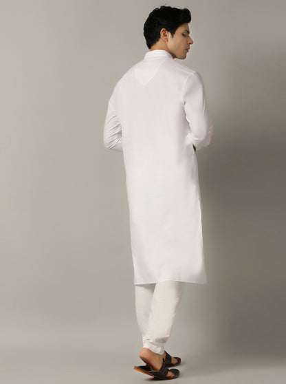 White Solid Regular Fit Modi Kurta | JadeBlue