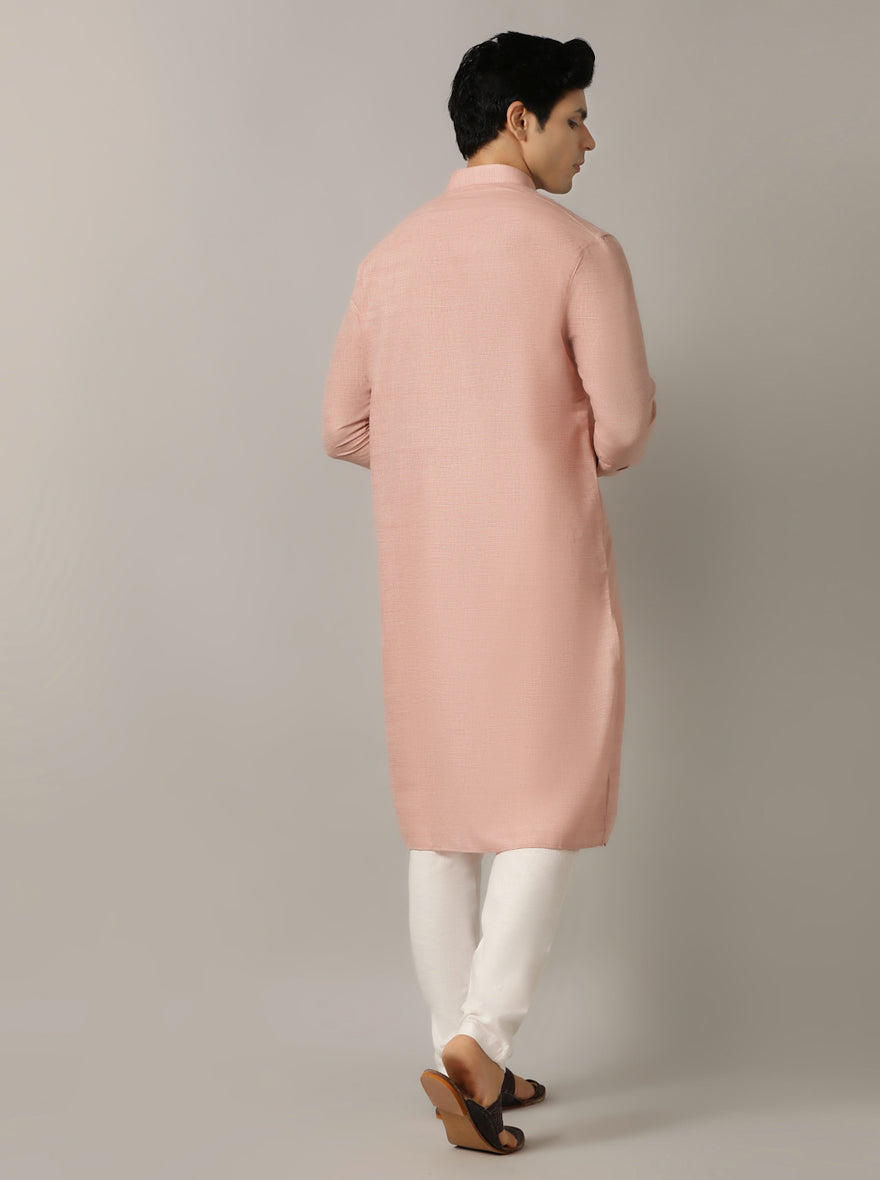 Dusty Pink Solid Regular Fit Modi Kurta | JadeBlue