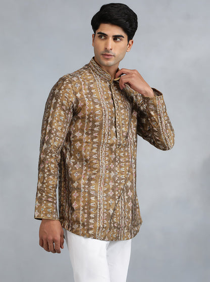 White Brown Self Design Kurta | The Kurta Company
