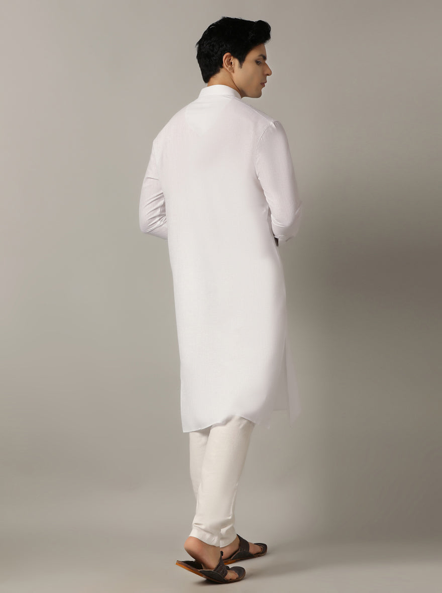 White Solid Regular Fit Modi Kurta | JadeBlue