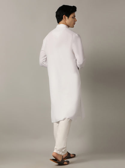 White Solid Regular Fit Modi Kurta | JadeBlue