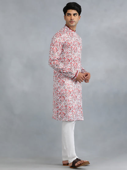 White Red Self Design Kurta | The Kurta Company