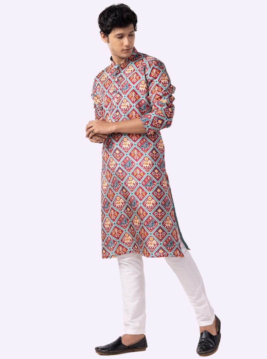 Stylish Wine Printed Kurta | The Kurta Company