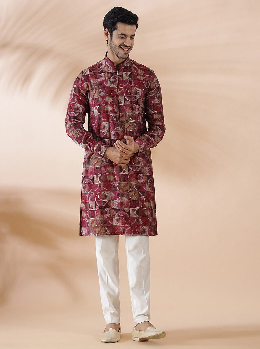 Pink Wine Printed Kurta | The Kurta Company