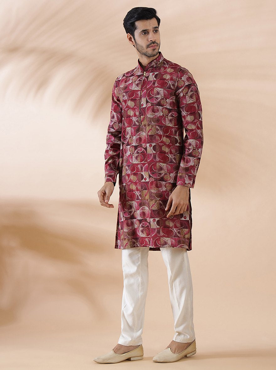 Pink Wine Printed Kurta | The Kurta Company