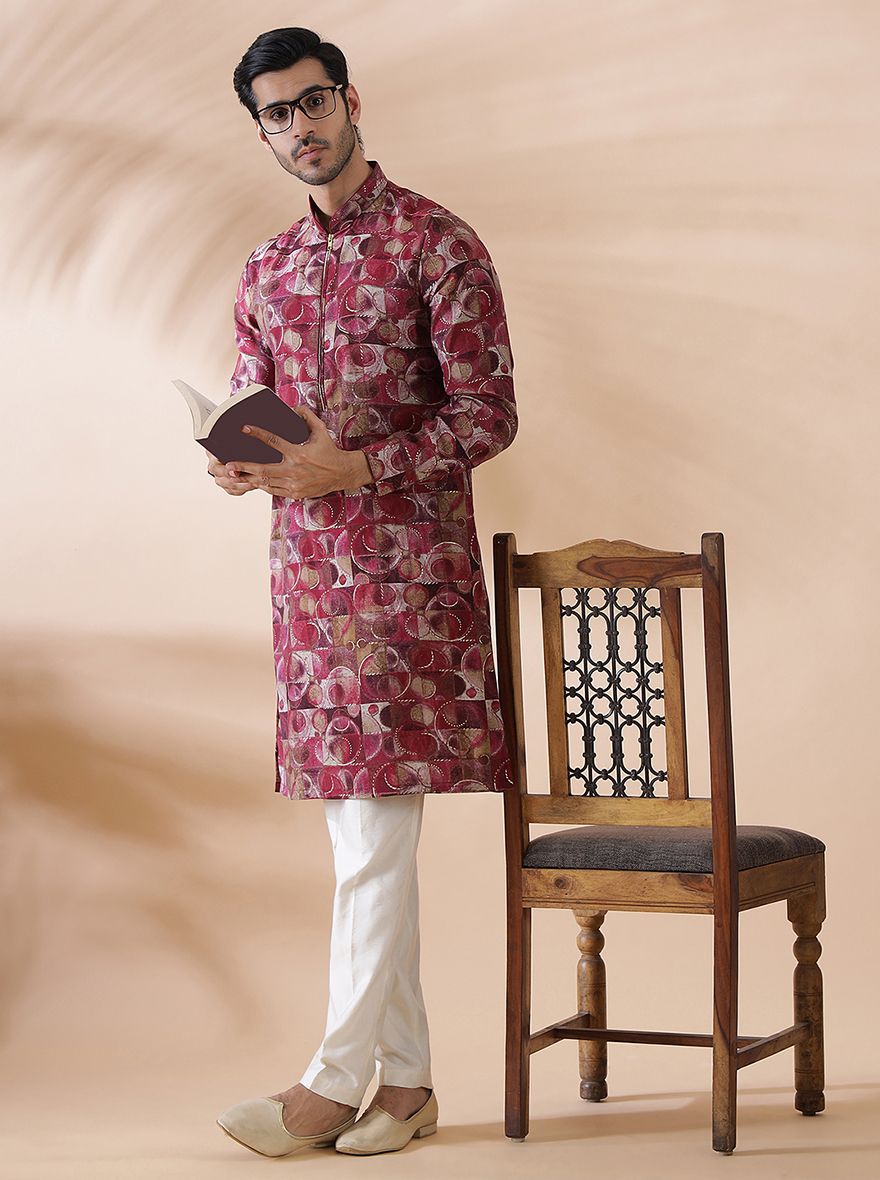 Pink Wine Printed Kurta | The Kurta Company