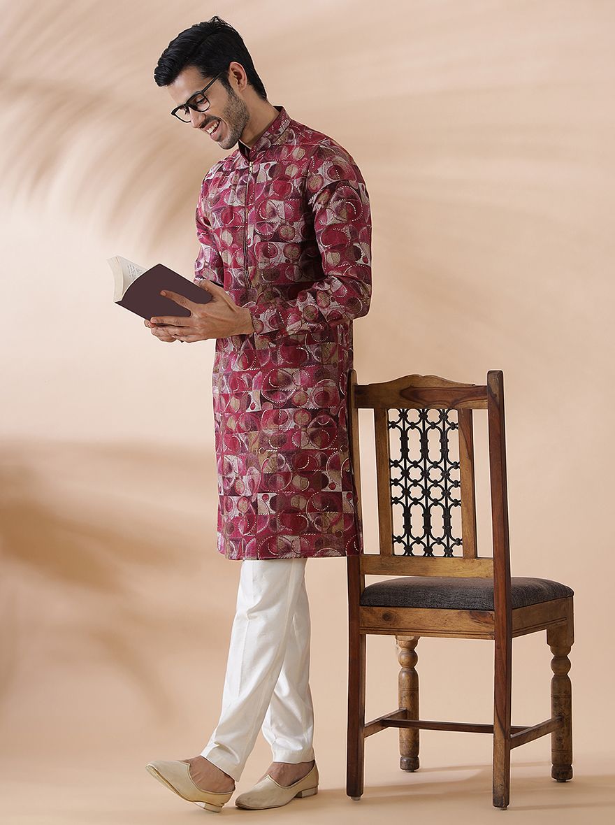 Pink Wine Printed Kurta | The Kurta Company
