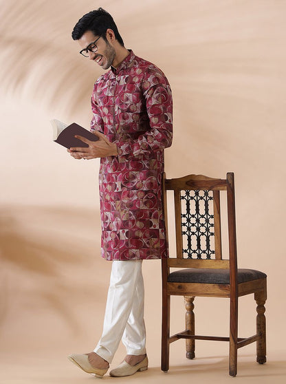 Pink Wine Printed Kurta | The Kurta Company