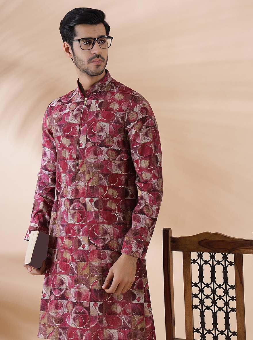 Pink Wine Printed Kurta | The Kurta Company