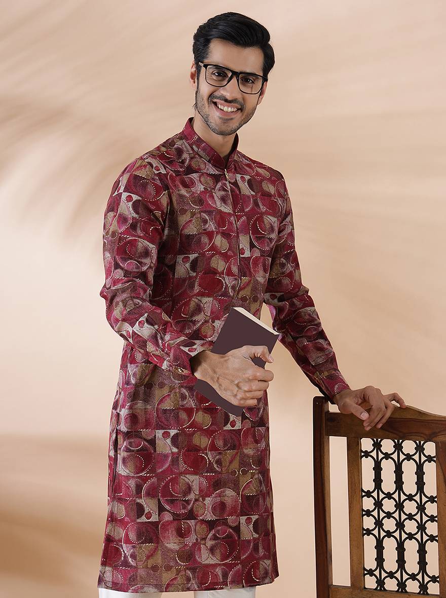 Pink Wine Printed Kurta | The Kurta Company