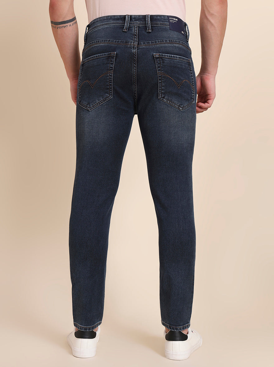 Dark Blue Washed Rider Fit Jeans | JadeBlue