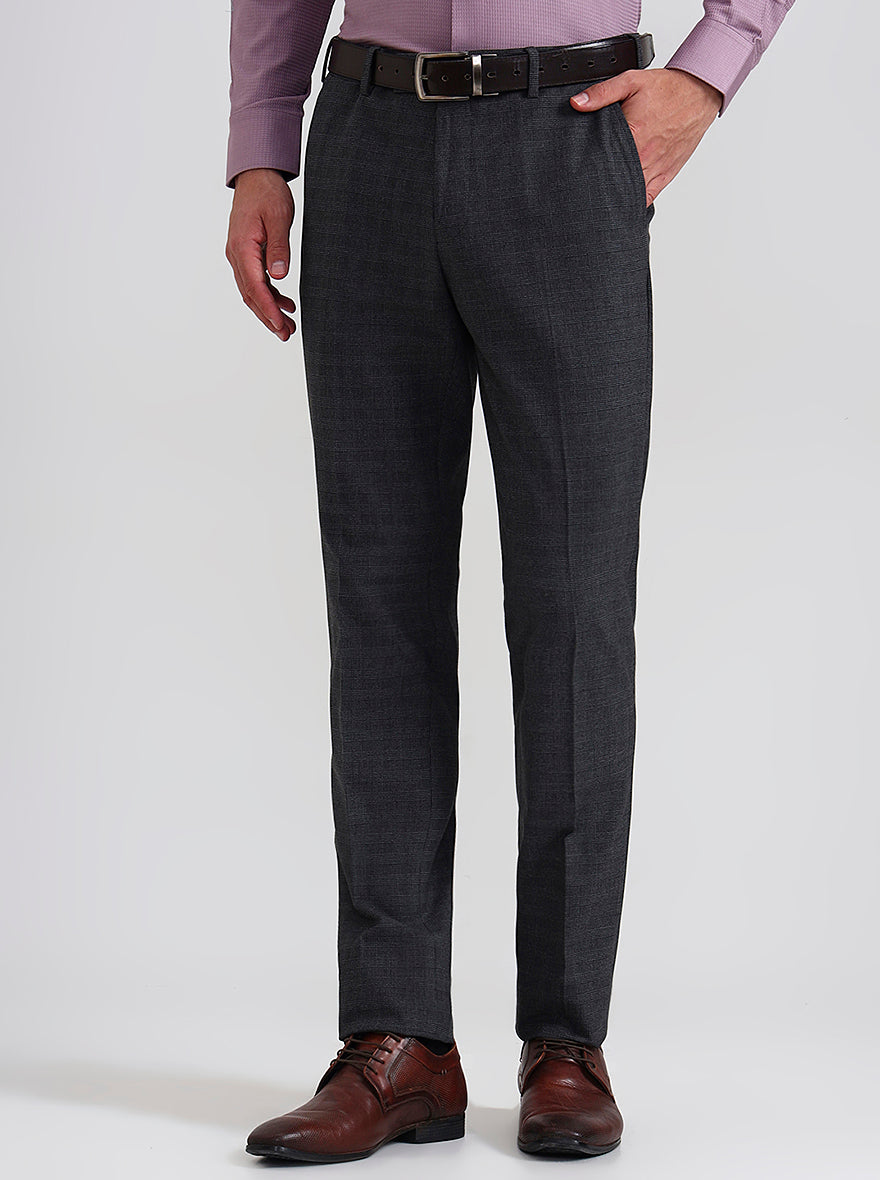 Grey Checked Slim Fit Formal Trouser | JadeBlue Youth