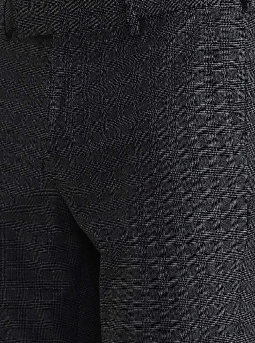 Grey Checked Slim Fit Formal Trouser | JadeBlue Youth