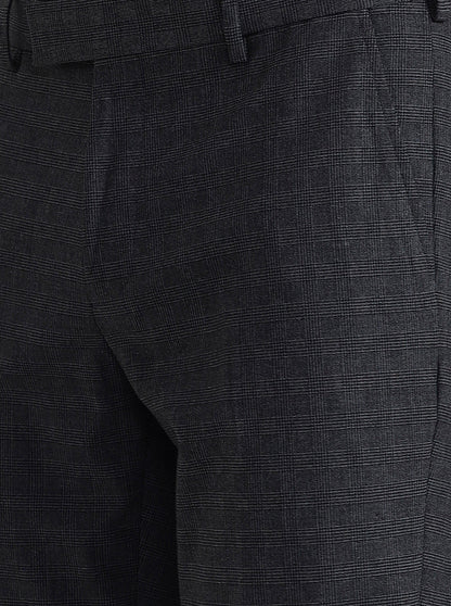 Grey Checked Slim Fit Formal Trouser | JadeBlue Youth