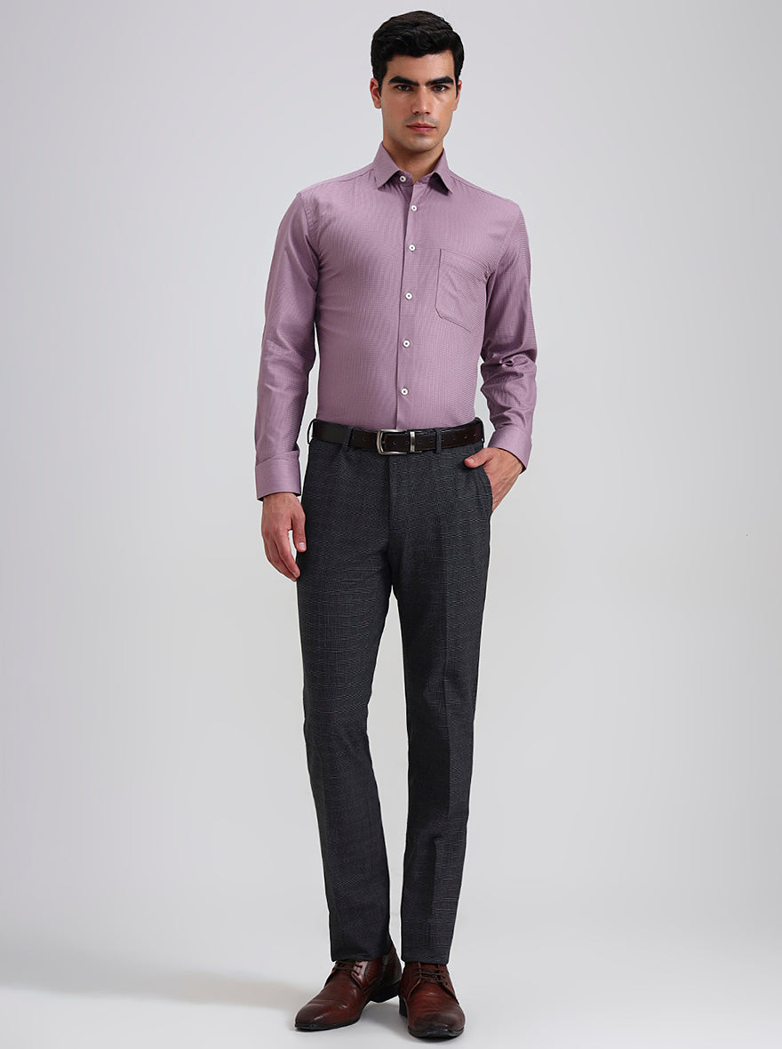 Grey Checked Slim Fit Formal Trouser | JadeBlue Youth