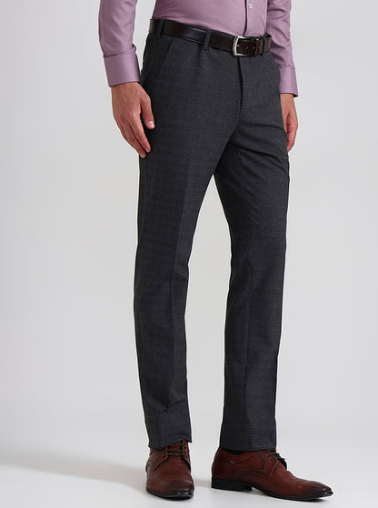 Grey Checked Slim Fit Formal Trouser | JadeBlue Youth