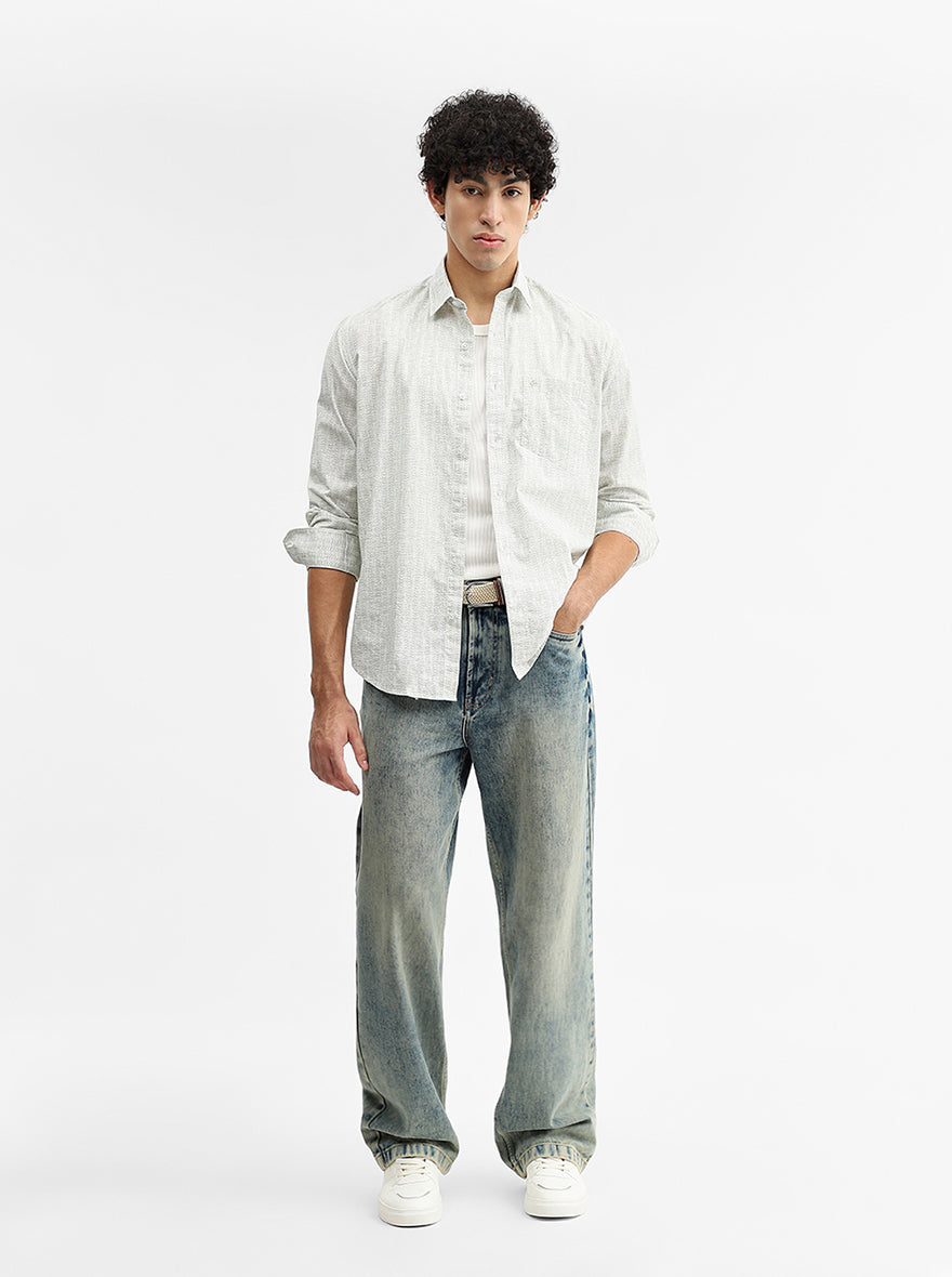 Green Printed Smart Fit Semi Casual Shirt | Greenfibre