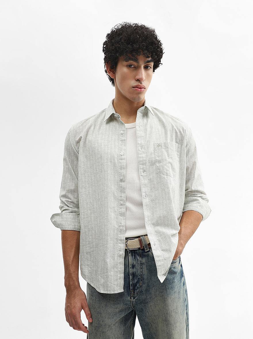 Green Printed Smart Fit Semi Casual Shirt | Greenfibre