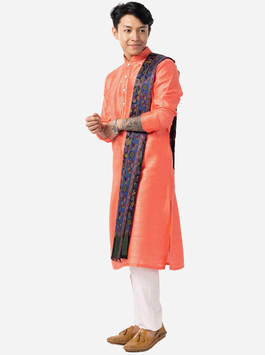Vibrant Coral Peach Solid Kurta | The Kurta Company