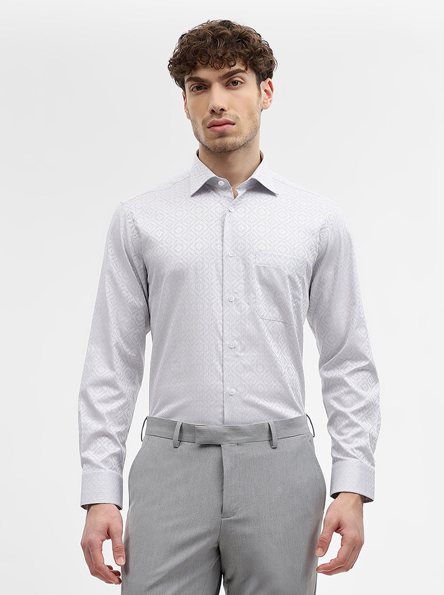 Grey Jacquard Slim Fit Formal Shirt | Metal
