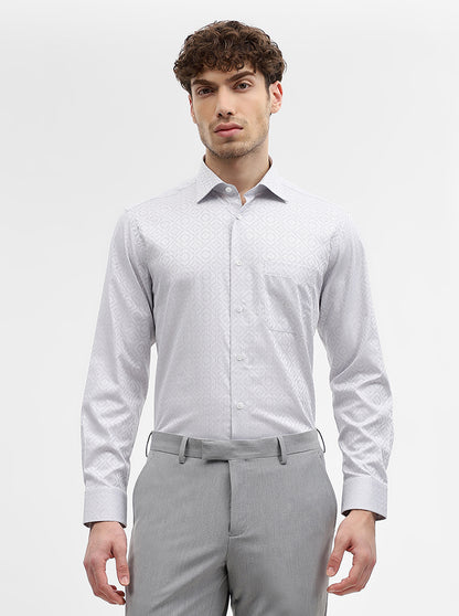 Grey Jacquard Slim Fit Formal Shirt | Metal