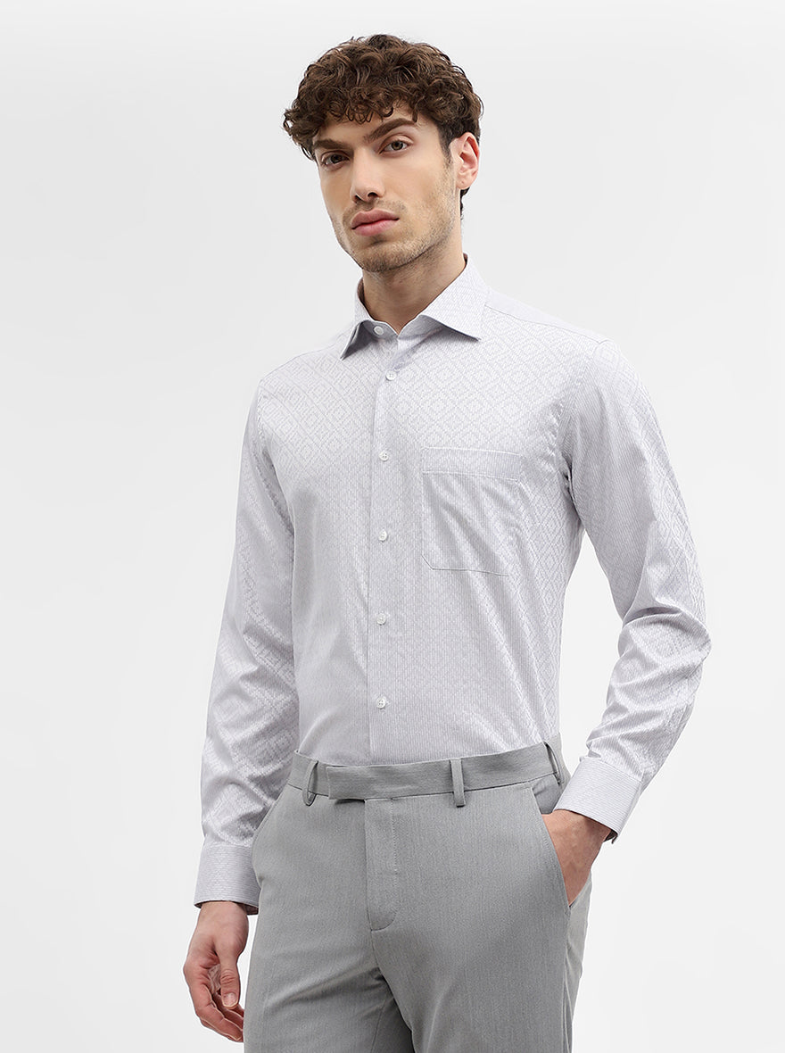 Grey Jacquard Slim Fit Formal Shirt | Metal