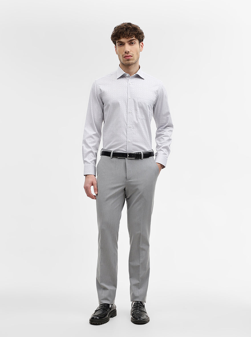 Grey Jacquard Slim Fit Formal Shirt | Metal