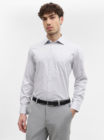 Grey Jacquard Slim Fit Formal Shirt | Metal