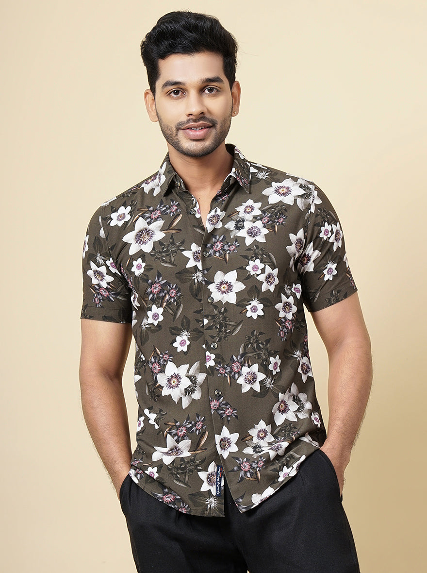Green Printed Slim Fit Casual Shirt | JadeBlue