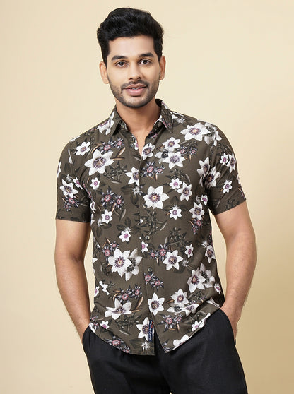 Green Printed Slim Fit Casual Shirt | JadeBlue