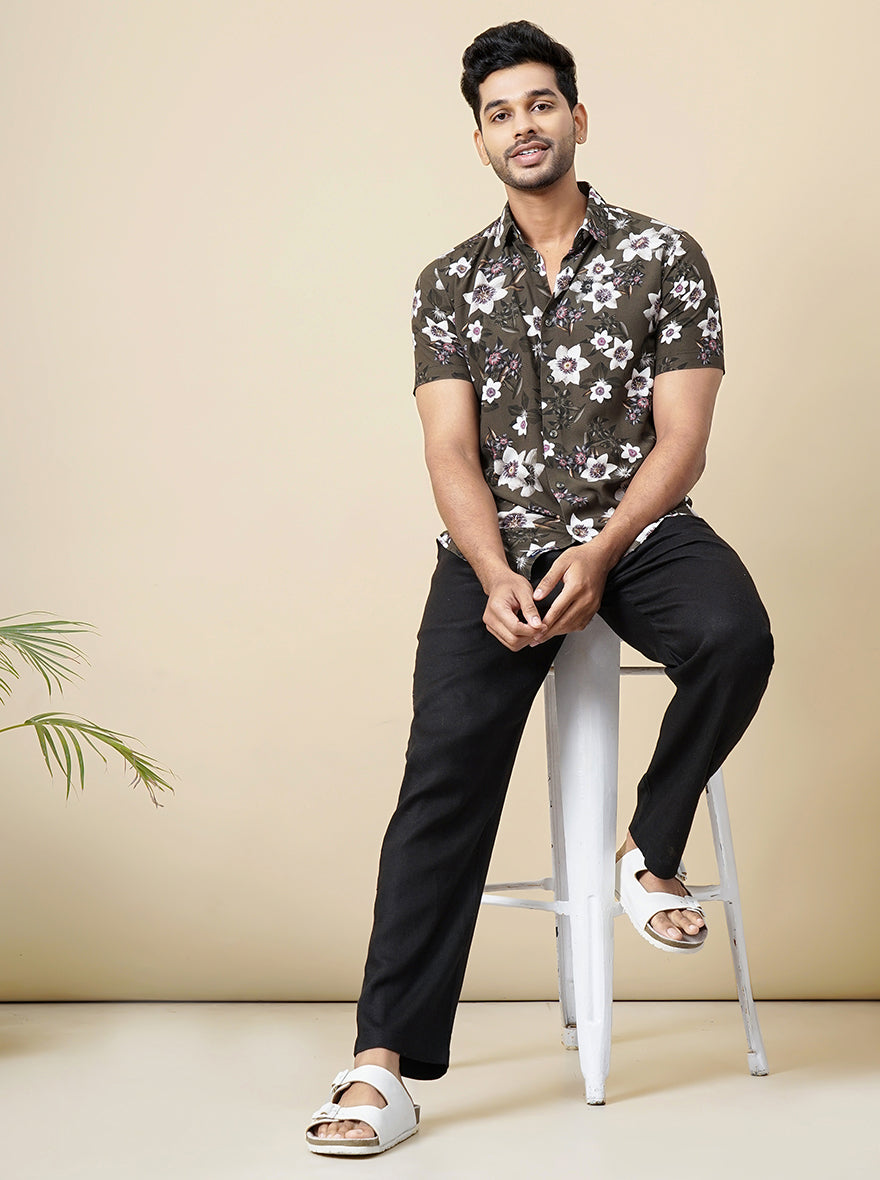 Green Printed Slim Fit Casual Shirt | JadeBlue