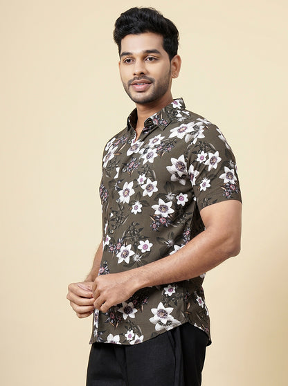Green Printed Slim Fit Casual Shirt | JadeBlue