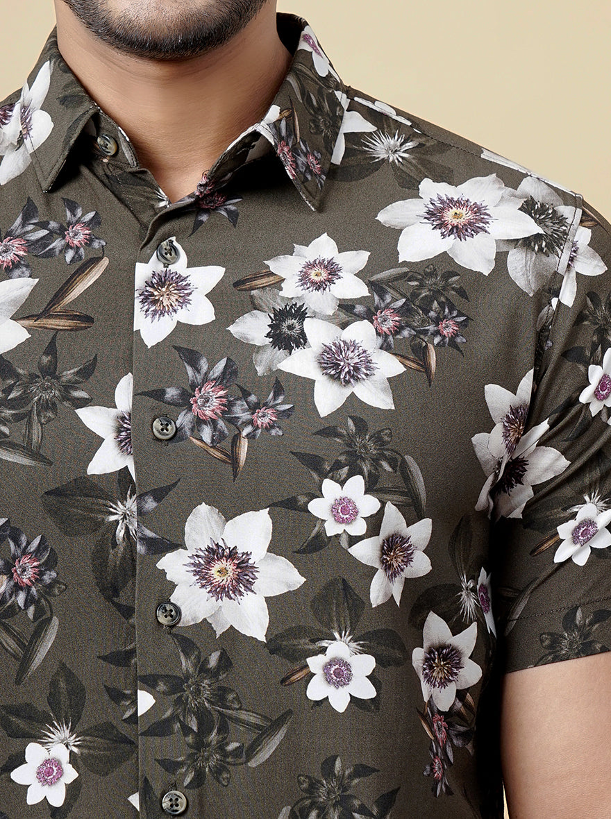 Green Printed Slim Fit Casual Shirt | JadeBlue