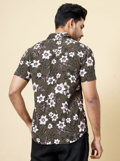 Green Printed Slim Fit Casual Shirt | JadeBlue